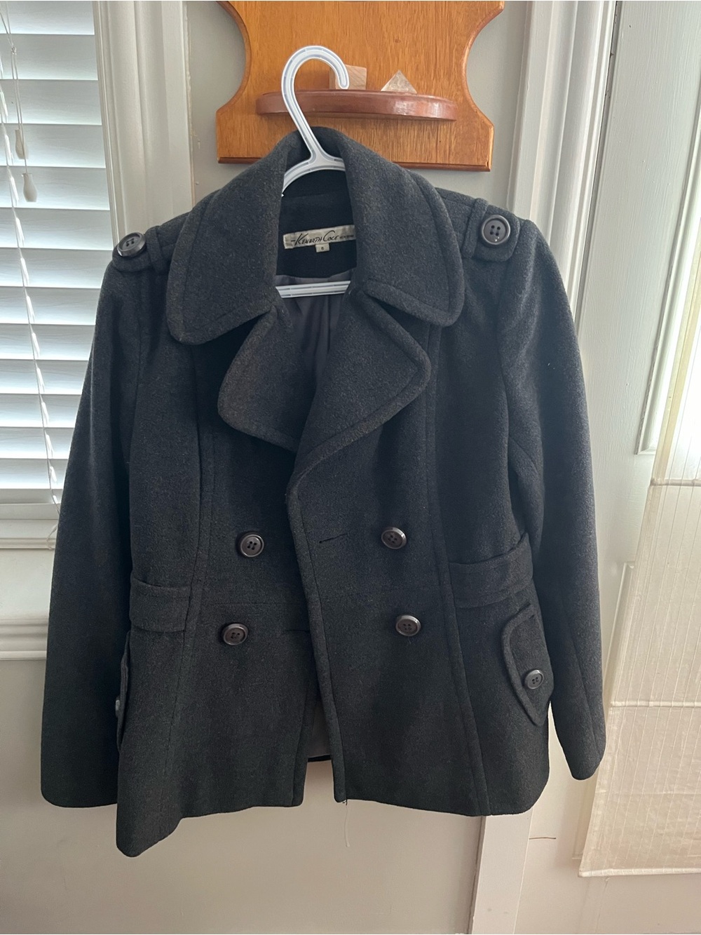 Kenneth Cole Black Double-Breasted Pea Coat with Button Details
